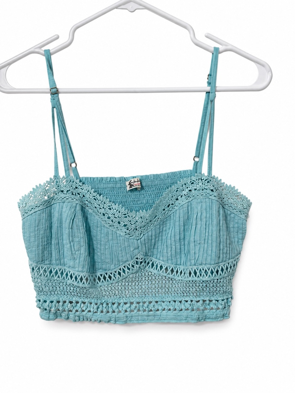 Free People Aqua Crochet-Trim Crop Cami